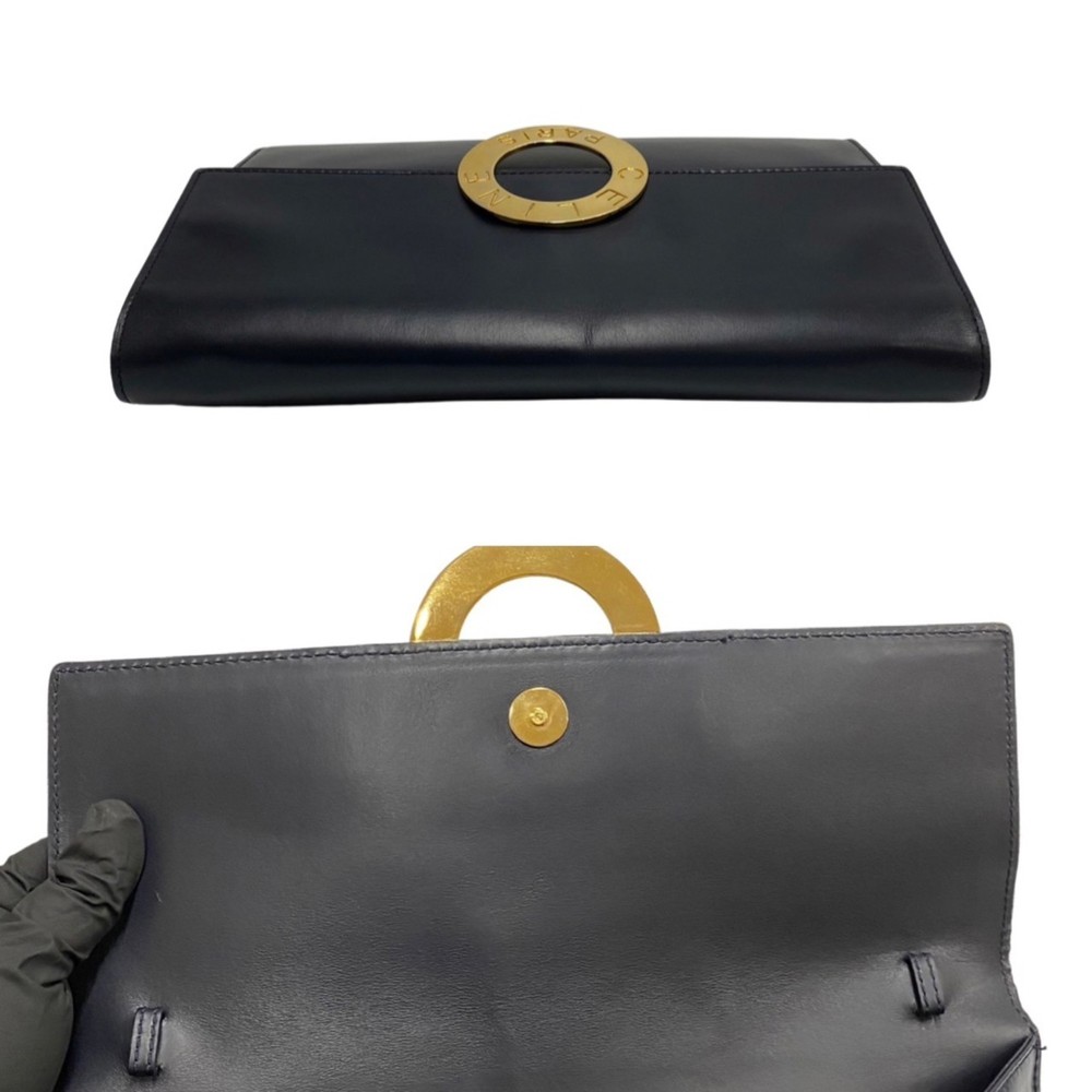 CELINE Circle Logo Metal Fittings Calf Leather Genuine 2way Shoulder Bag Poch... - Picture 8 of 10